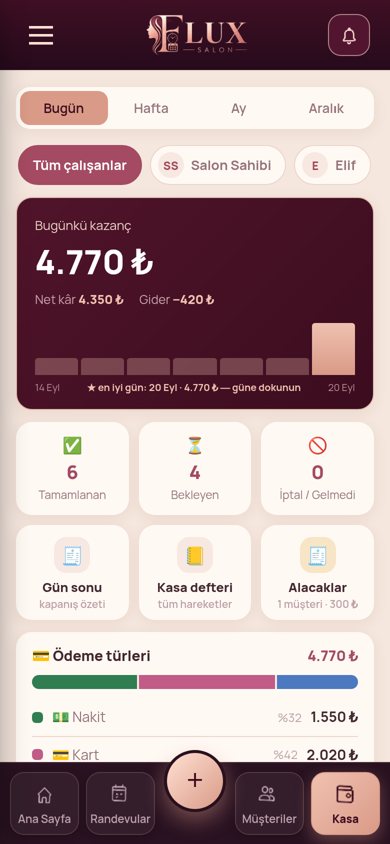 Kasa ve ciro ekranı