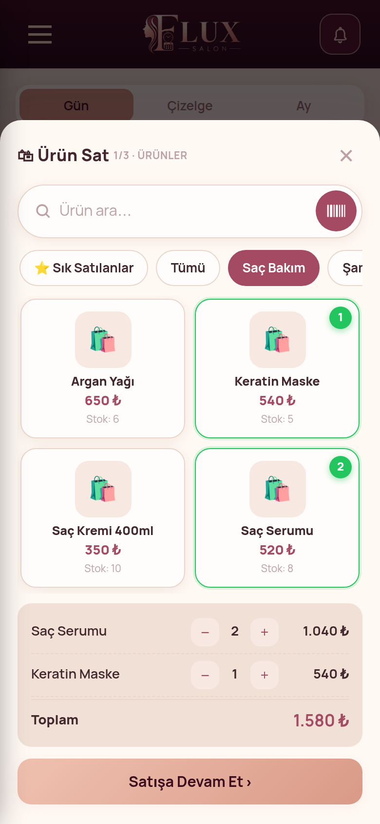Ürün satış sihirbazı — kategoriler ve sepet