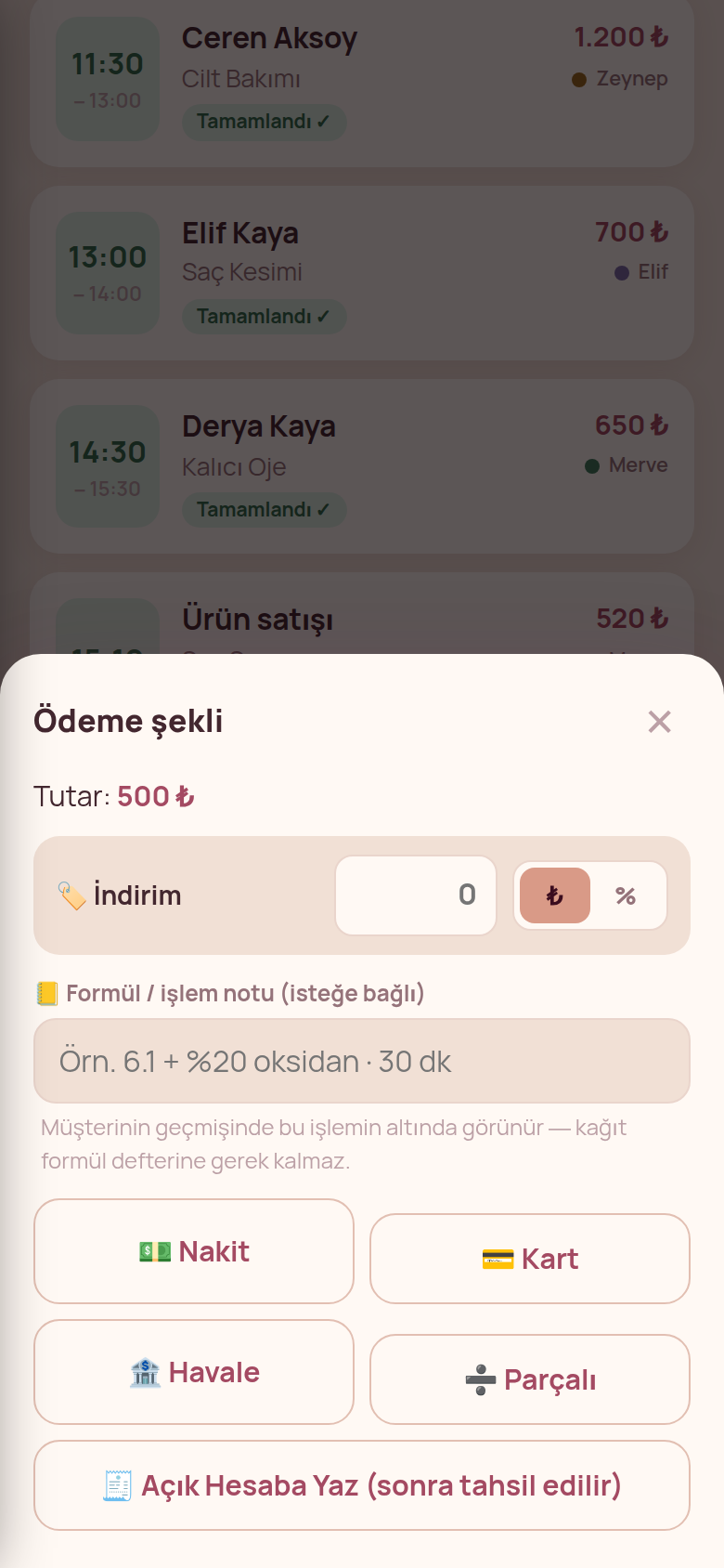 Ödeme alma ekranı